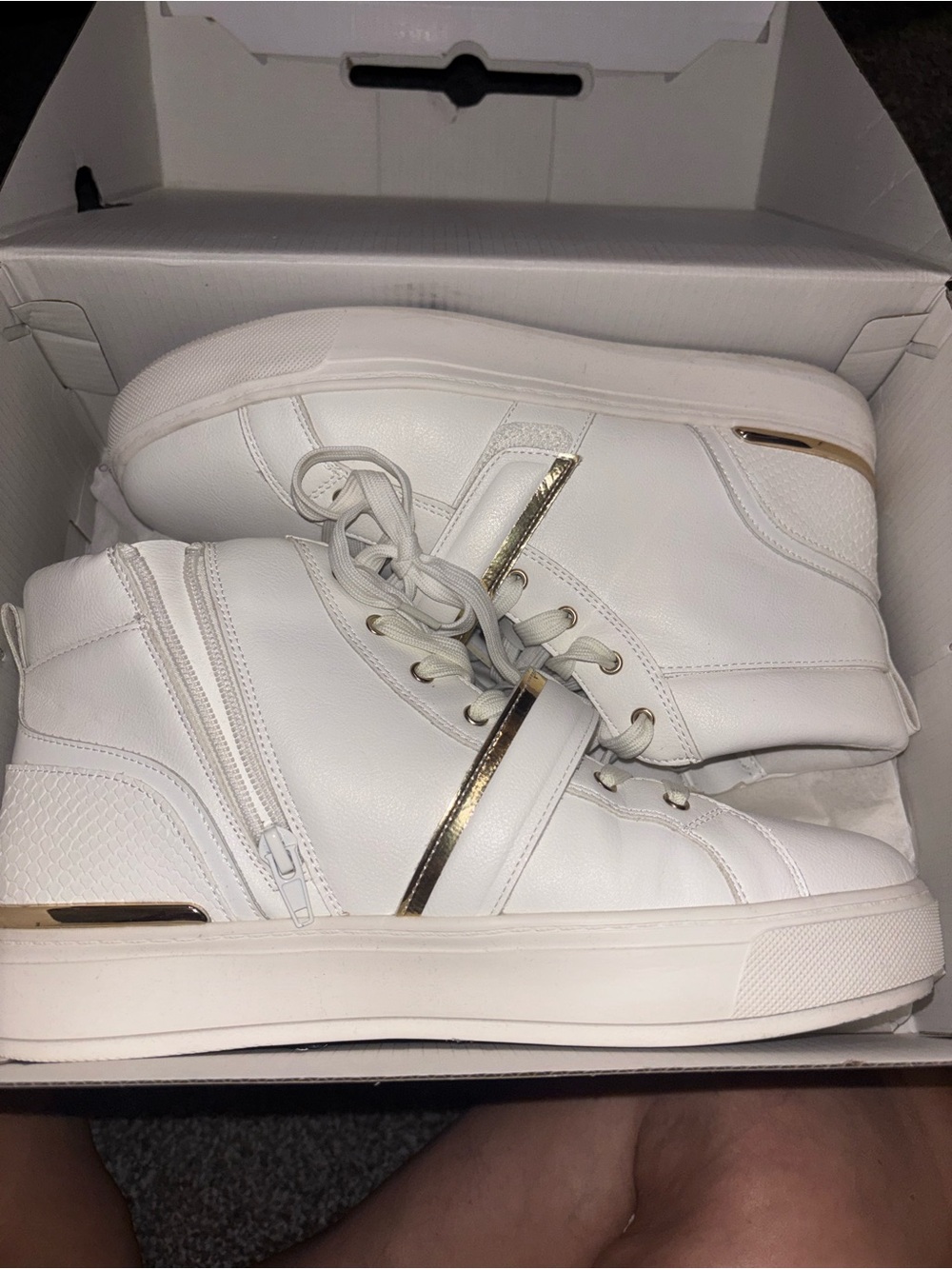 Aldo White High-Top Sneakers with Gold Trim